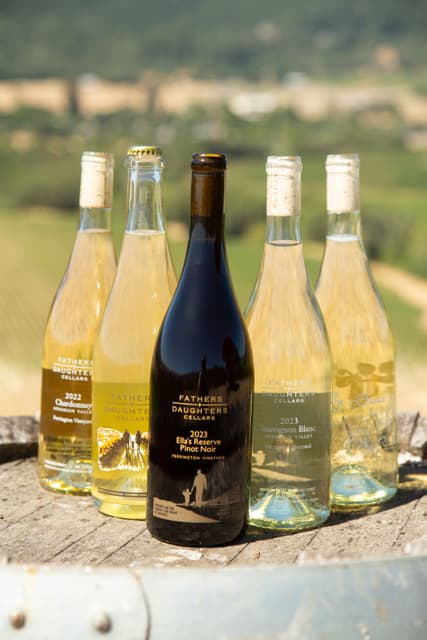 Fathers & Daughters Ferrington Vineyard Sauvignon Blanc bottle in vineyard